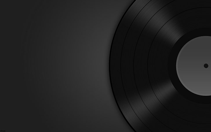 Foto en escala de grises del disco de vinilo, música, vinilo, fondo simple, minimalismo, Fondo de pantalla HD