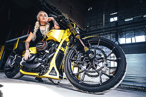  Motorcycles, Girls and Motorcycles, Custom Motorcycle, Harley-Davidson, Thunderbike Customs, Woman, HD wallpaper HD wallpaper