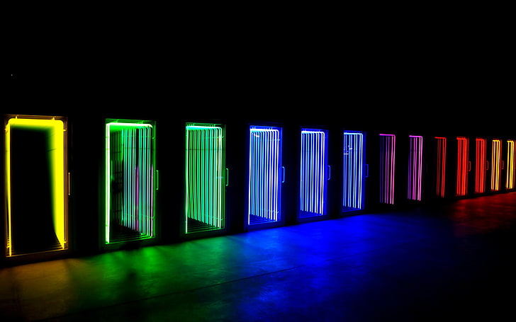 néon, luzes, porta, coloridos, arco-íris, HD papel de parede