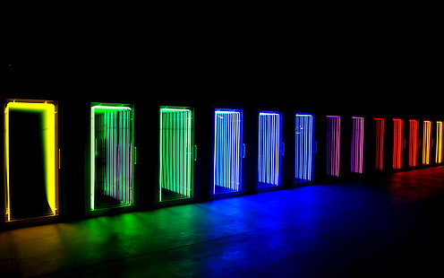 Neon, Lichter, Tür, bunt, Regenbogen, HD-Hintergrundbild HD wallpaper