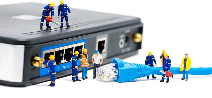 schwarzer WLAN-Router, Technologie, Puppe, Kabel, Netzwerk, Ethernet, Router, HD-Hintergrundbild