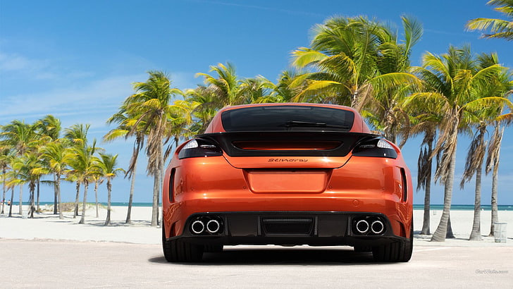 оранжевый автомобиль, Porsche Panamera, автомобиль, HD обои