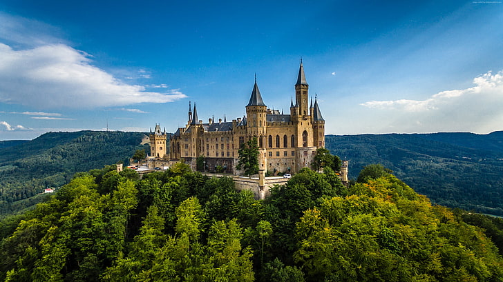 Europe, 4K, ciel, château de Hohenzollern, forêt, Allemagne, Fond d'écran HD