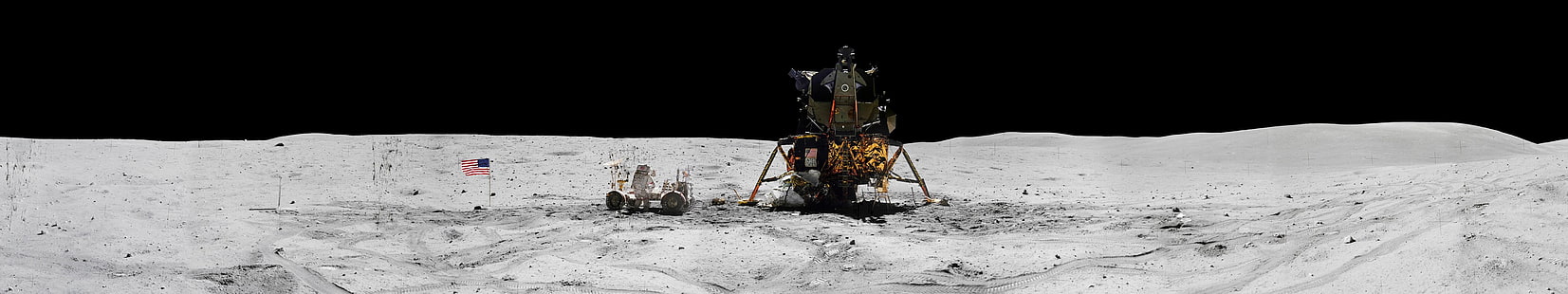nave espacial en la luna, espacio, NASA, Tierra, Luna, Apolo, América del Norte, Rover, traje espacial, piedra, negro, blanco, Fondo de pantalla HD HD wallpaper