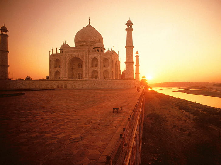 The Taj Mahal at Sunset India HD, sunset, the, world, travel, travel and world, at, india, mahal, taj, HD wallpaper