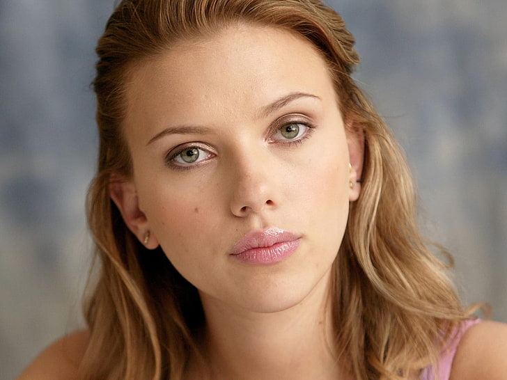Scarlett Johansson, twarz, różowa szminka, aktorka, kobiety, portret, celebrytka, Tapety HD