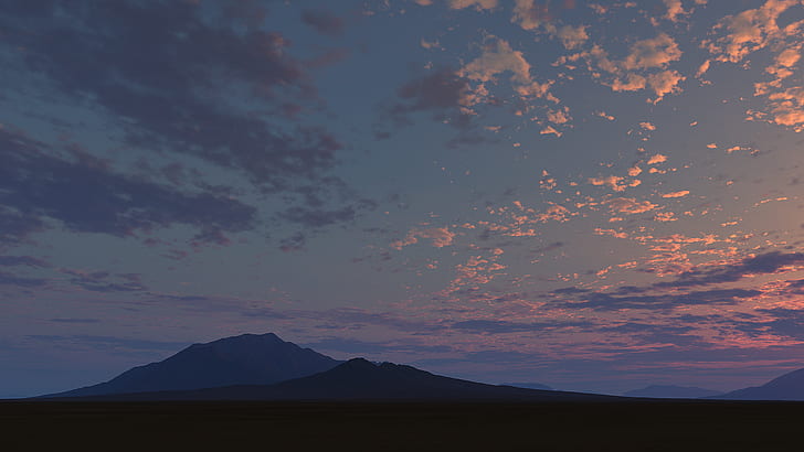 paysage, nuages, coucher de soleil, montagnes, soir, Fond d'écran HD