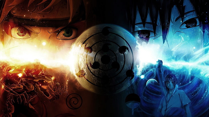 Papel de parede de personagens de anime, Naruto Shippuuden, Uzumaki Naruto, Uchiha Sasuke, Sharingan, HD papel de parede