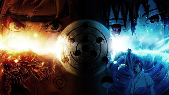 Papel de parede de personagens de anime, Naruto Shippuuden, Uzumaki Naruto, Uchiha Sasuke, Sharingan, HD papel de parede HD wallpaper