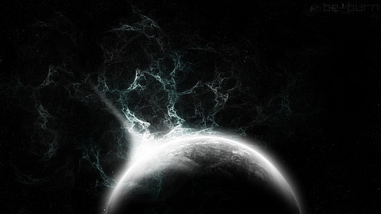 fondo de pantalla digital del planeta blanco y negro, abstracto, ciencia ficción, espacio, galaxia, universo, Zeus, estrellas, nebulosa, planeta, arte espacial, Fondo de pantalla HD HD wallpaper