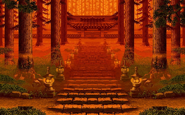 Pixelkunst, Pixel, Grafik, Samurai Shodown, Bäume, HD-Hintergrundbild