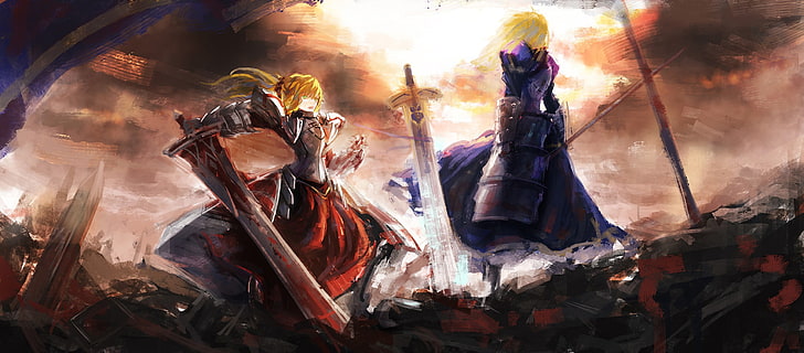 Sabre, Fate / Stay Night, Fate / Apocrypha, Fate Series, Saber of Red, Mordred (Fate / Apocrypha), anime girls, Fond d'écran HD