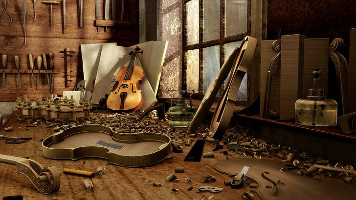 Violín HD, violín marrón y beige, música, violín, Fondo de pantalla HD