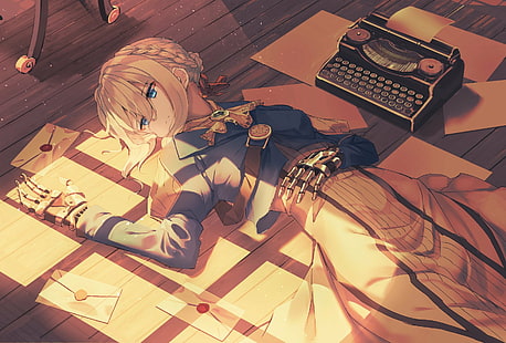 Violet Evergarden, аниме девушки, блондинка, голубые глаза, HD обои HD wallpaper