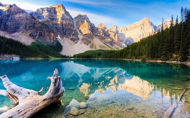 캐나다, 밴프 국립 공원, 호수, 반사, 산, 절벽, HD 배경 화면