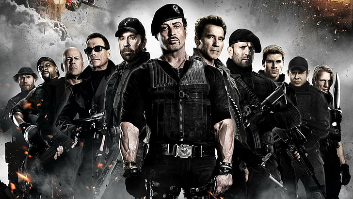 The Expendables, The Expendables 2, Arnold Schwarzenegger, Barney Ross, Billy (The Expendables), Booker (The Expendables), Bruce Willis, Chuck Norris, Church (The Expendables), Dolph Lundgren, Gunnar Jensen, Hale Caesar, Jason Statham, Jean-claude Van Damme, Jet Li, Lee Christmas, Liam Hemsworth, Maggie (The Expendables), Randy Couture, Sylvester Stallone, Terry Crews, Toll Road, Trench (The Expendables), Vilain (The Expendables), Yin Yang (The Expendables), HD wallpaper