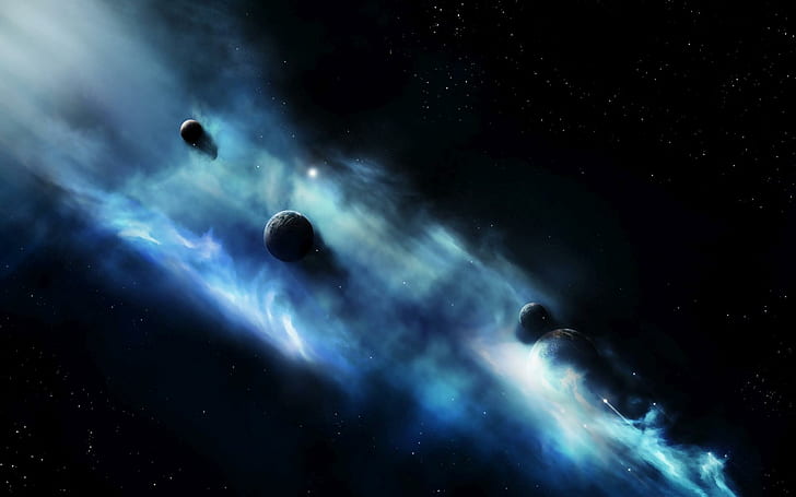 Explosion of blue planets, astronomical photograph, space, 1920x1200, star, planet, galaxy, HD wallpaper