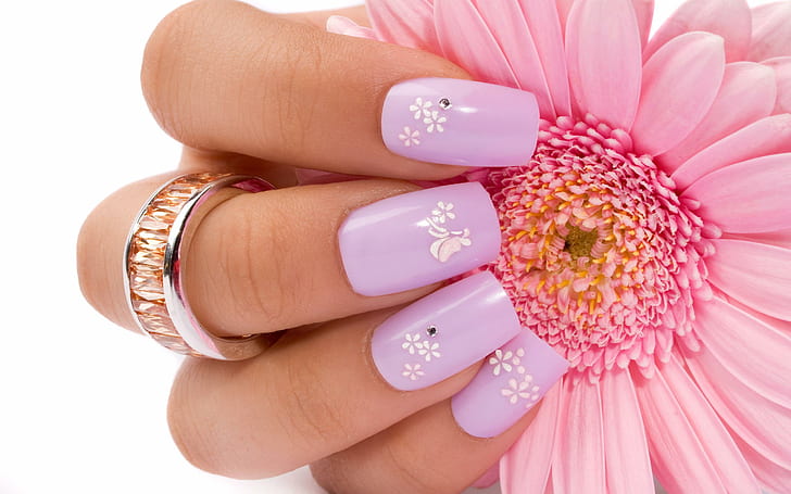 ピンクの花の指の爪、花、自然、ピンク、指、爪、 HDデスクトップの壁紙