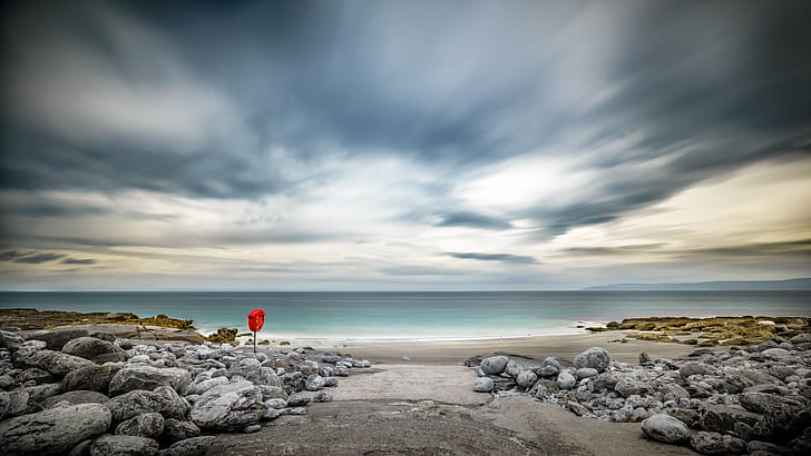 landscape photography of seashore under nimbus clouds background during daytime, Inisheer, Aran Islands, Seascape, landscape photography, seashore, nimbus, clouds, background, daytime, a7, beach, europe, full frame, geotagged, ireland  island, landscape, long exposure, motion, photo, photography, rocks, sea, sky, sony a7, fe, travel, ultra, Galway, IE, sunset, nature, rock - Object, coastline, outdoors, HD wallpaper