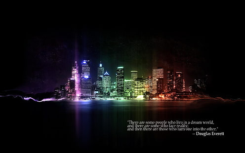 New York skyline på natten, citat, stadsbild, digital konst, typografi, text, mörker, ljus, HD tapet HD wallpaper