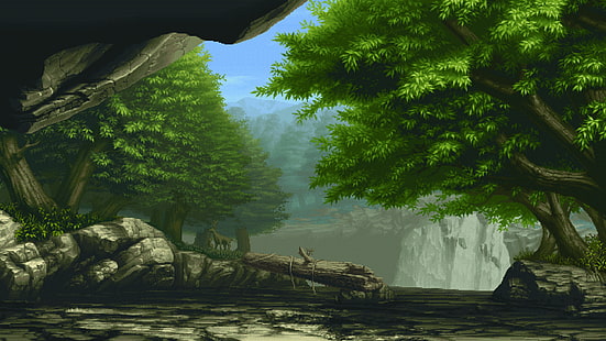 skog, pixelated, pixel art, träd, HD tapet HD wallpaper