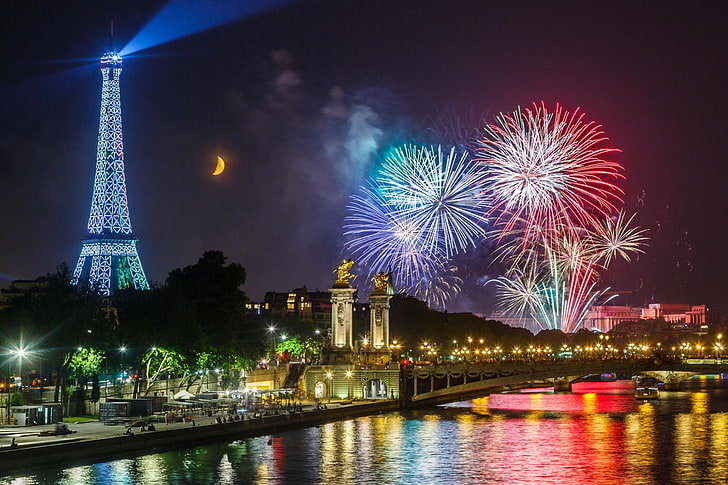 Photography, Fireworks, Eiffel Tower, Night, Paris, Seine, HD wallpaper
