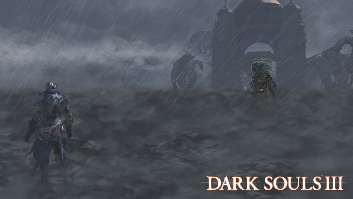 Wallpaper digital Dark Souls III, Dark Souls, Dark Souls III, souls, storm, rain, knight, Nameless King, Wallpaper HD