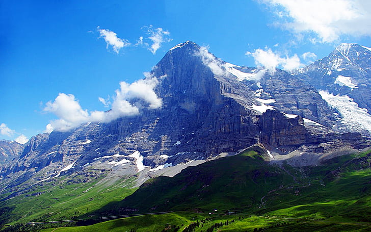 the sky, clouds, Switzerland, Alps, Gora top, The Eiger, HD wallpaper