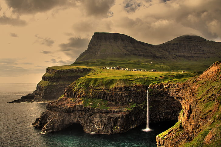 mountains landscapes nature houses islands waterfalls faroe islands vagar 3886x2590  Architecture Houses HD Art , mountains, Landscapes, HD wallpaper