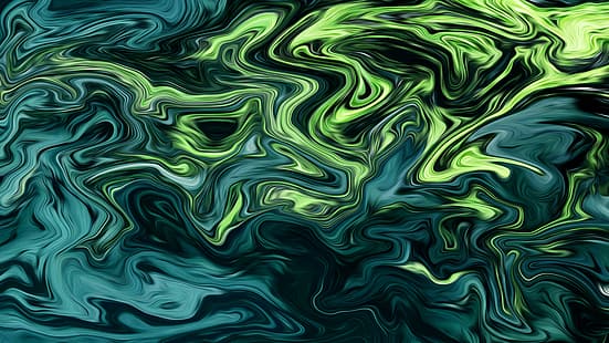 抽象的、流動的、液体、形、カラフル、アートワーク、緑、暗い、ArtStation、XEBELION、 HDデスクトップの壁紙 HD wallpaper