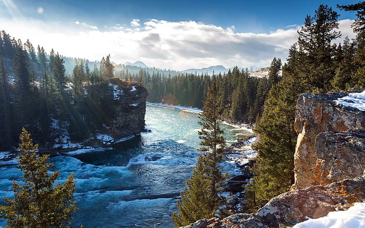 Great Raging River, jeram, tebing, sungai, hutan, sinar matahari, alam, dan bentang alam, Wallpaper HD