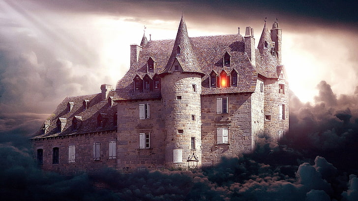 sky, building, castle, haunted house, ghost house, cloud, ghost castle, house, history, haunted castle, HD wallpaper