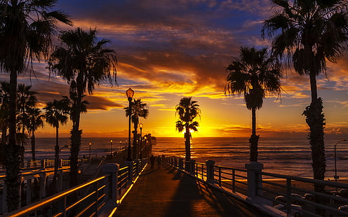 Sunset At The Oceanside Pier In The North County Of San Diego California Desktop Hd Wallpaper For Mobile Phones Tablet And Pc 3840×2400, HD wallpaper HD wallpaper