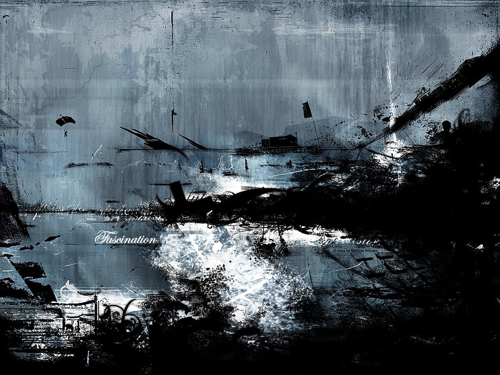 lukisan abstrak abu-abu dan hitam, fantasi, gambar, kegelapan, Wallpaper HD