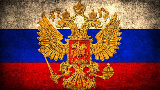 braune, blaue und rote Fahne, Flagge, Wappen, Russland, Der zweiköpfige Adler, HD-Hintergrundbild HD wallpaper