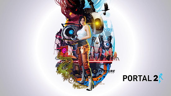 Portal 2 Compilation HD, atlas, chell, companion cube, glados, p-body, portal logo, turret, wheatley, HD wallpaper HD wallpaper