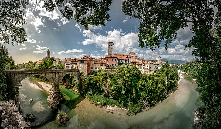 Friuli-Venezia Giulia, Italia, jembatan tua, sungai, Wallpaper HD