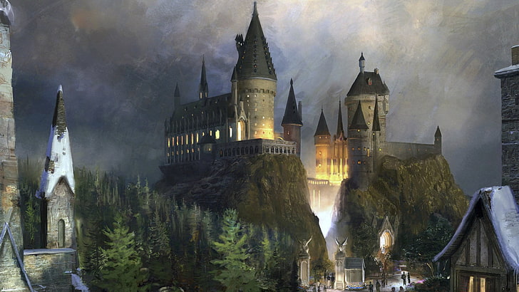 vit betongslottmålning, slott, slott, Hogwarts slott, HD tapet