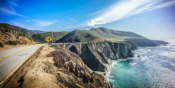 mountain range photography, bixby, big sur, california, bixby, big sur, california, Bixby, Bridge, Big Sur, California, United States, Landscape photography, mountain range, a7, big sur, bridge  california, cliff, clouds, color, day, full frame, landscape, leading lines, rocks, sea, seascape, sky, sony a7, sunlight, ultra, voigtlander, Monterey, US, road, nature, highway, outdoors, mountain, HD wallpaper HD wallpaper