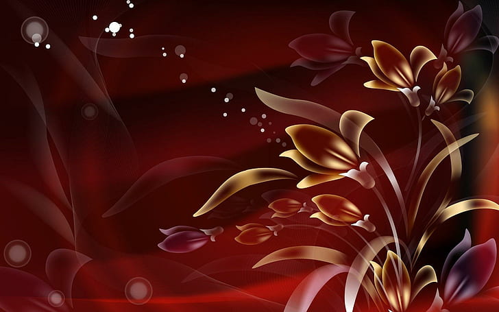 Plantes translucides, textile imprimé de fleurs rouges et dorées, art numérique, 1920x1200, floral, feuille, plante, Fond d'écran HD
