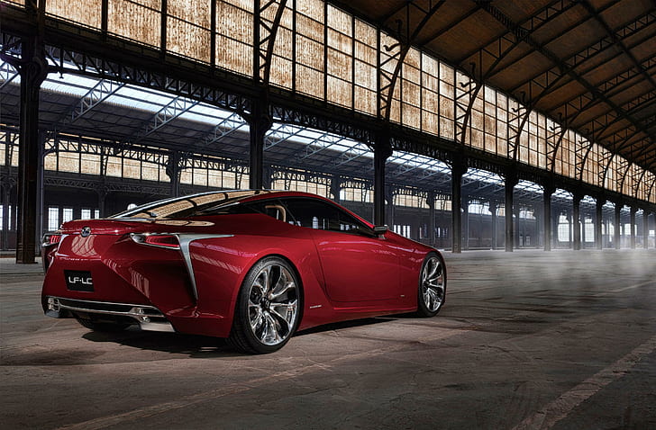 lexus, lf-lc, concept, rear view, red, red coupe, lexus, lf-lc, concept, rear view, HD wallpaper