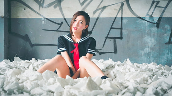 school uniform, portrait, Asian, women, HD wallpaper HD wallpaper