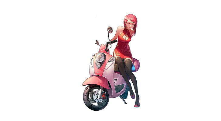 Girl, Art, Style, Bike, Background, Minimalism, Characters, Scooter, Moped, HAJE 714, BIKE GIRL - mio 100, HD wallpaper