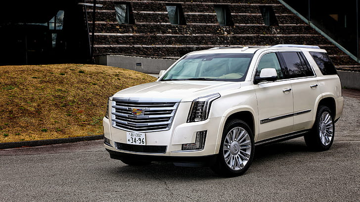 2015, Cadillac, Escalade, Platinum, JP-spec, white cadillac suv, Cars s HD, s, hd backgrounds, cars, HD wallpaper