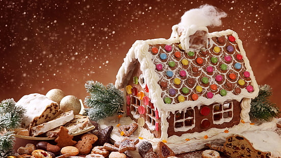 8k uhd, pão de mel, decoração de natal, doçura, sobremesa, natal, natal, casa de gengibre, biscoitos, época de natal, HD papel de parede HD wallpaper