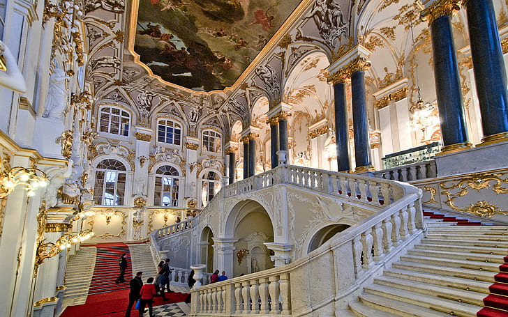 Musée de l'Ermitage, Saint-Pétersbourg Intérieur des escaliers de l'Ermitage Русия - Санкт Петербург и Москва, Fond d'écran HD