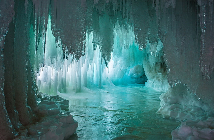 nature, cave, sunlight, ice, frost, glaciers, icicle, snow, HD wallpaper