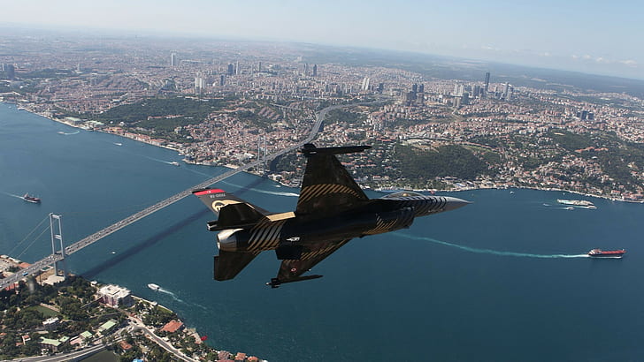 istanbul turkey jet bosphorus bridge solo turk, HD wallpaper