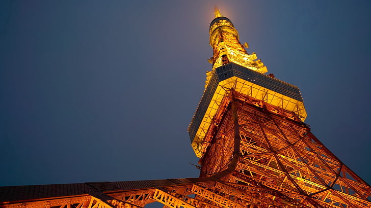 Eiffel Tower, japan, tokyo, tower, night, bottom view, HD wallpaper