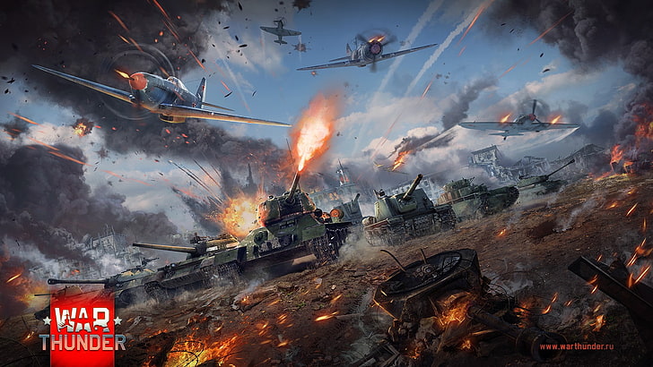War Thunder, airplane, tank, IS-3, KV-2, IS-2, Gaijin Entertainment, T-28, T-54, ISU-152, Yakovlev Yak-3, Ilyushin Il-2, Lavochkin La-5, T-34-85, T-34/76, video games, HD wallpaper